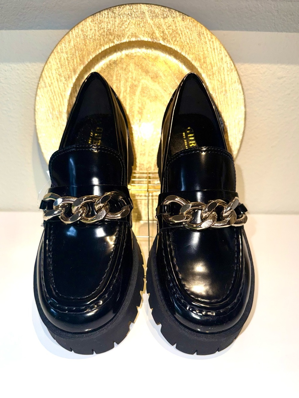 GUESS Black Patent Lug Sole Loafers BRAND NEW